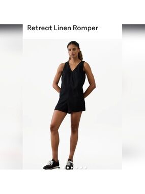 Athleta Retreat Linen V-Neck Black Romper